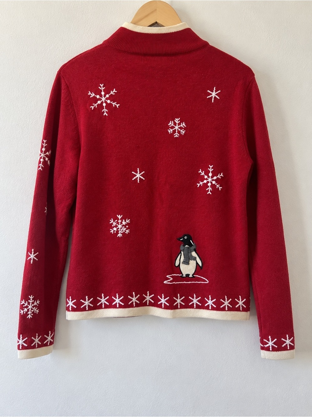 Charter Club Women’s M Red Wool Cardigan Sweater Embroidered Bead Holiday Winter - Picture 3 of 7